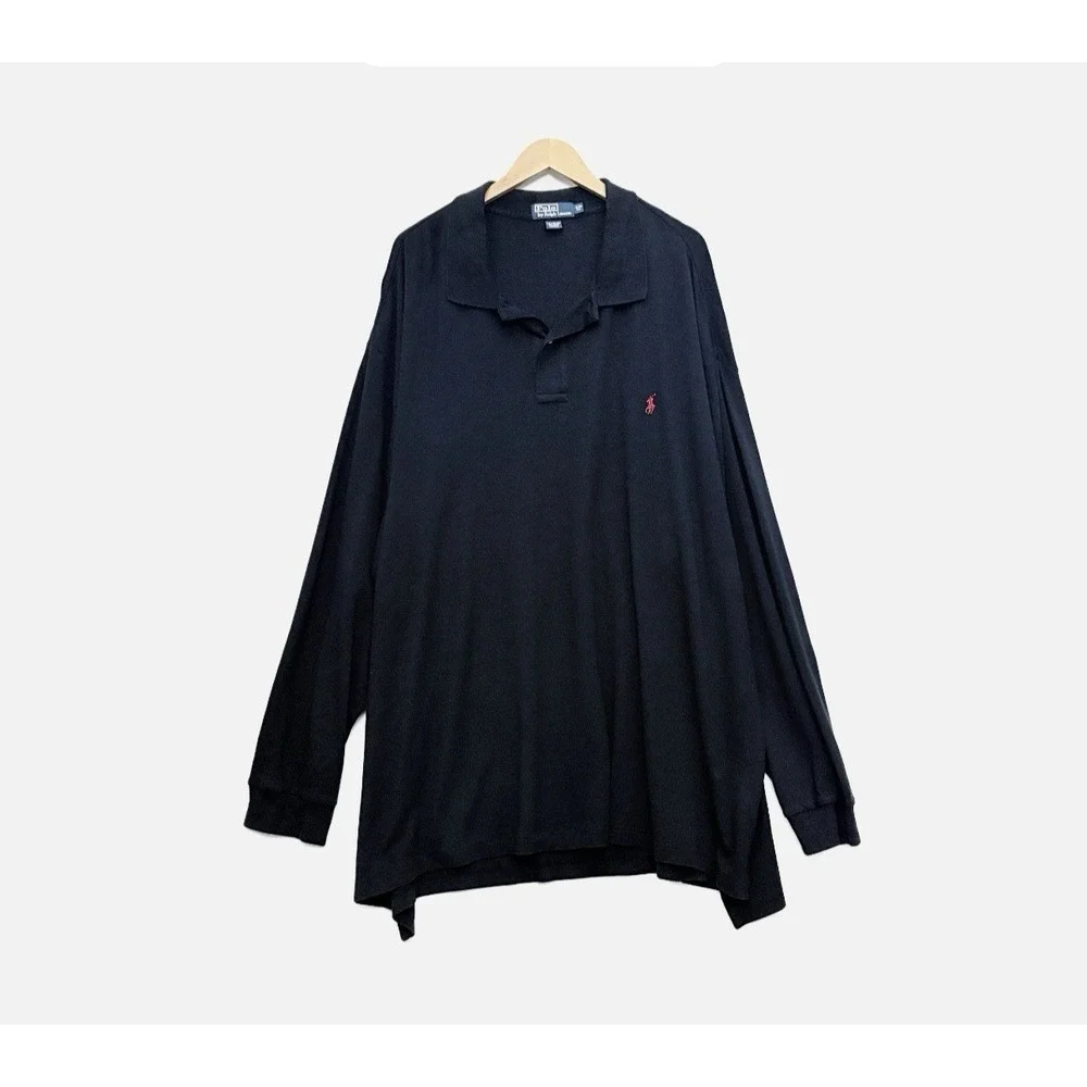 Polo Ralph Lauren Polo Shirt Men's 4XB Big Long Sleeve Golf Casual Black Preppy